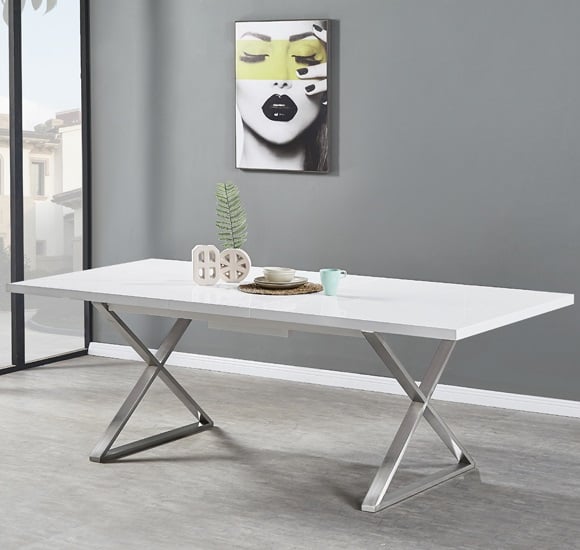 Mayline Extending Glass Top High Gloss Dining Table In White